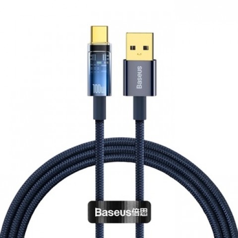 Laidas USB - USB C (K-K) 1m 6A 100W pintas mėlynas (blue) Baseus 